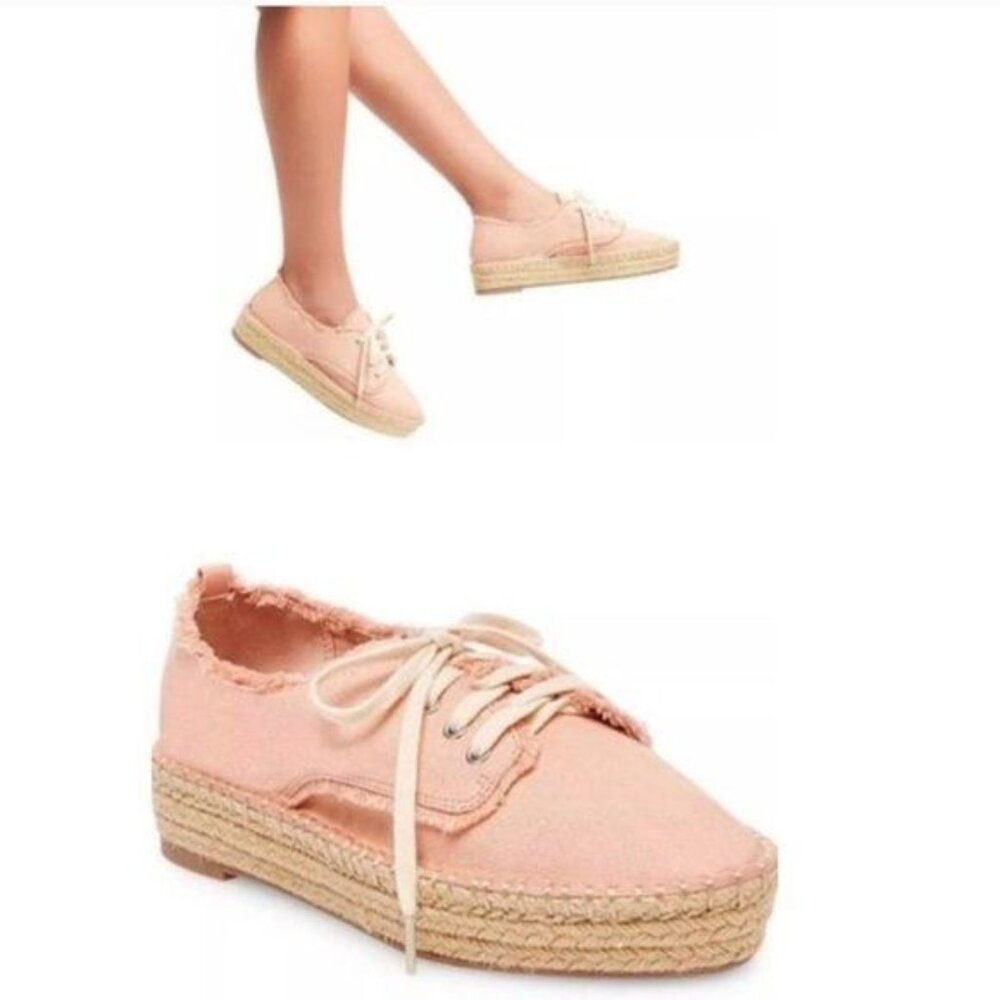 Dolce Vita 9.5 Peach Canvasโ Espadrille Sneakers Shoes Lace Up Platform Wedge